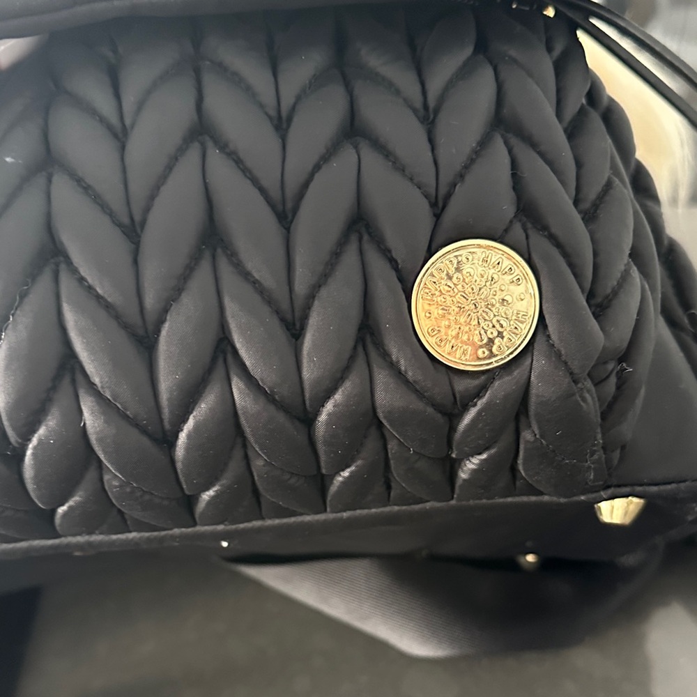 Happ Diaper Bag Black Quilted w Fur Charm & Changing Pad - Picture 4 of 8